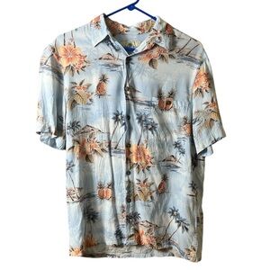 Island Shores Tropical Blue‎ Floral Men's Hawaiian Shirt Small Vacation Resort